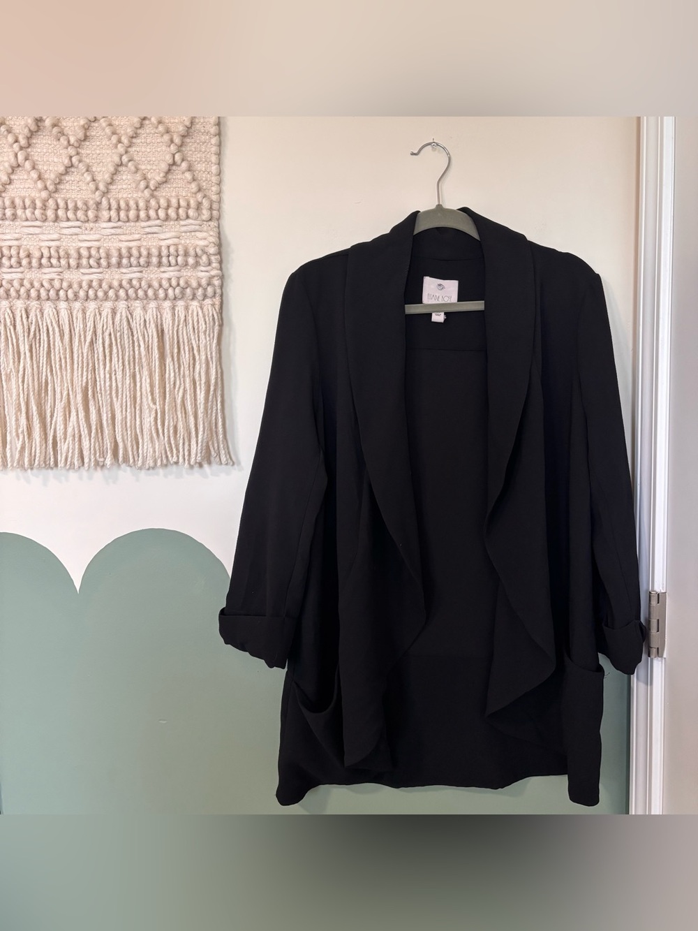 Black Draped Open-Front Women's Blazer Jacket